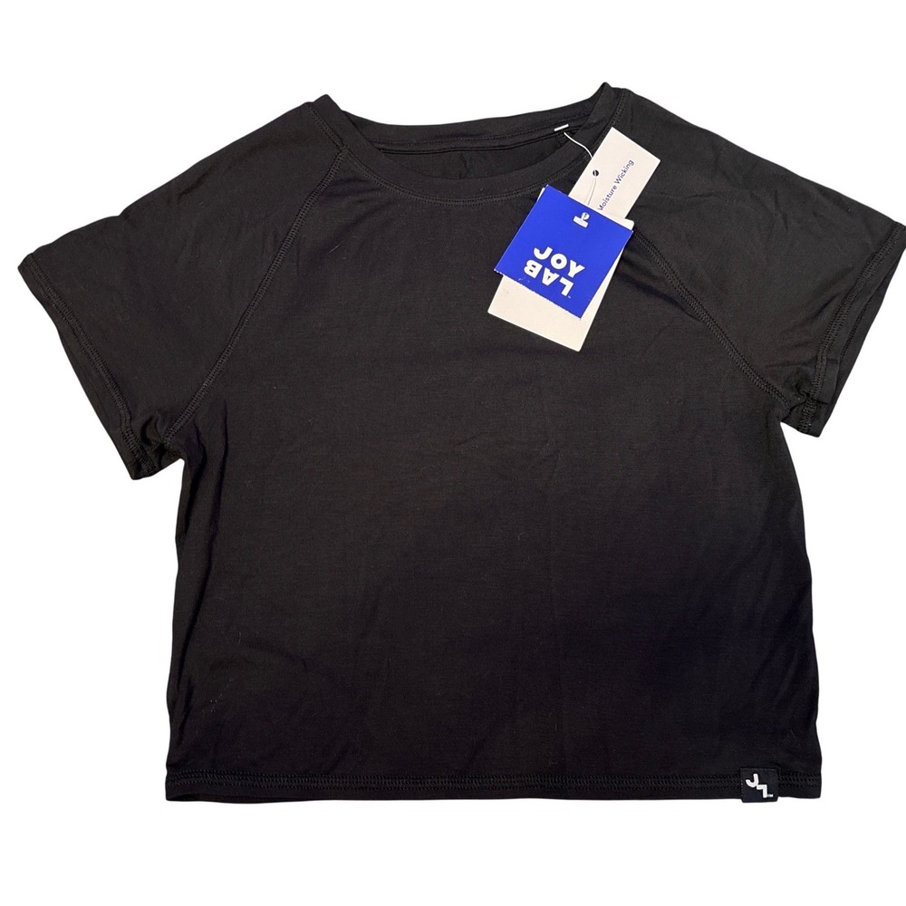 NEW JoyLab Black Cropped Athletic T Shirt, Size Small